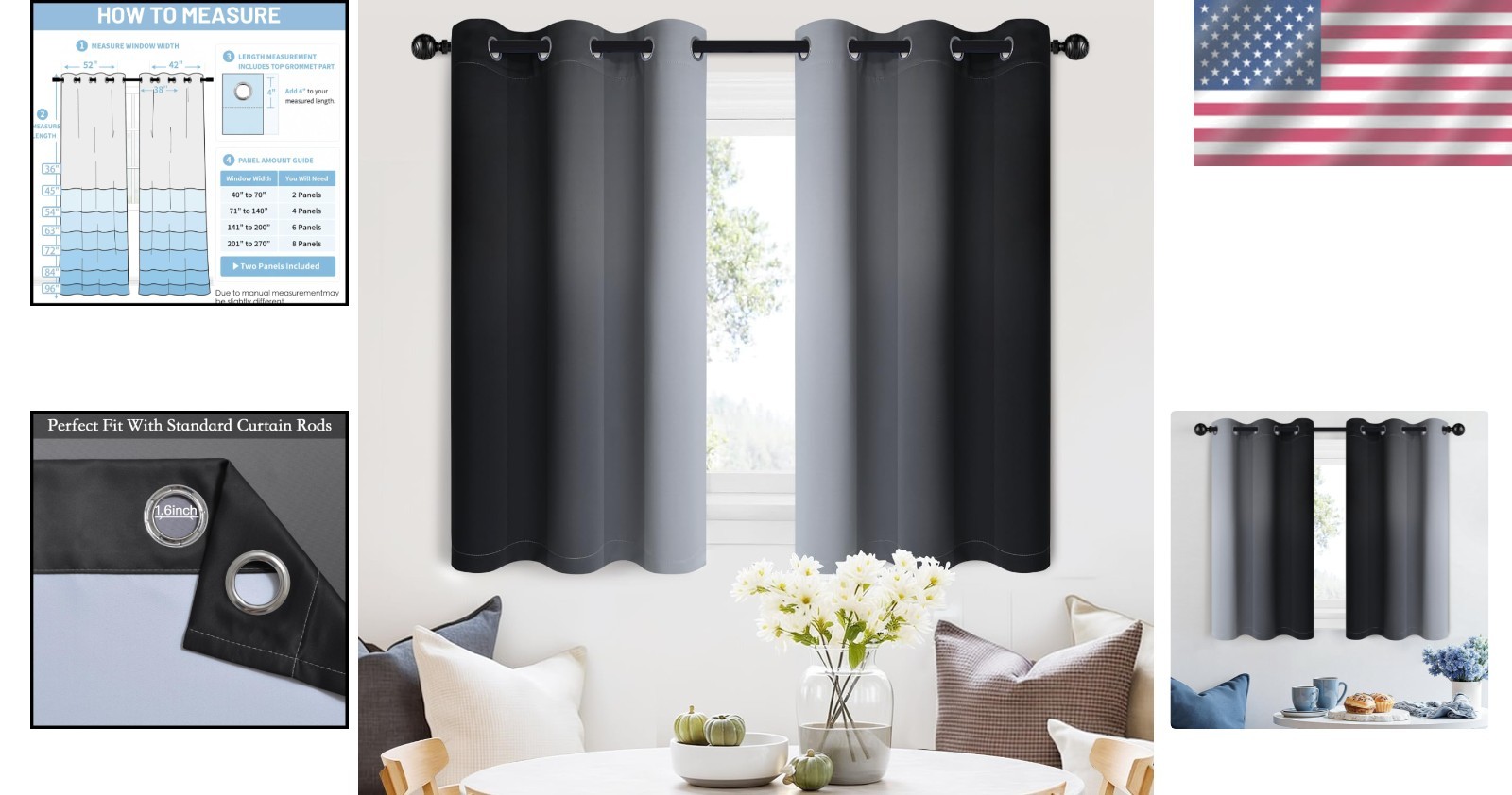 Modern Ombre Window Curtains – Light Blocking, 42×36 inches
