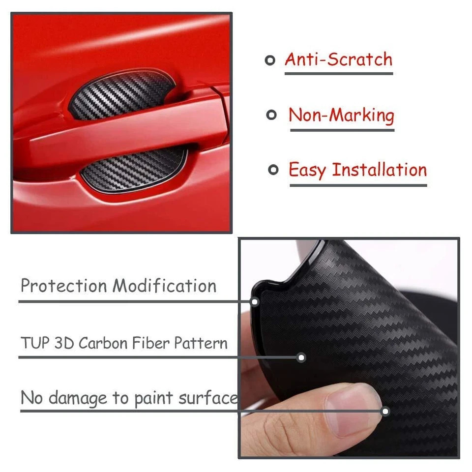 4 Pcs Universal 3D Carbon Fiber Car Door Handle Paint Scratch Protector Sticker