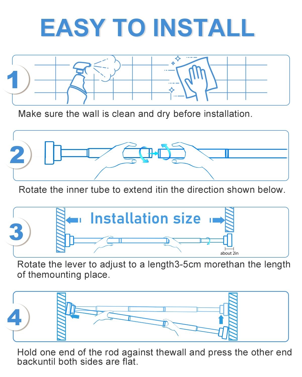 Adjustable Tension Curtain Rod 31-76 inch,Spring 31″ to 75″-1Pcs, White