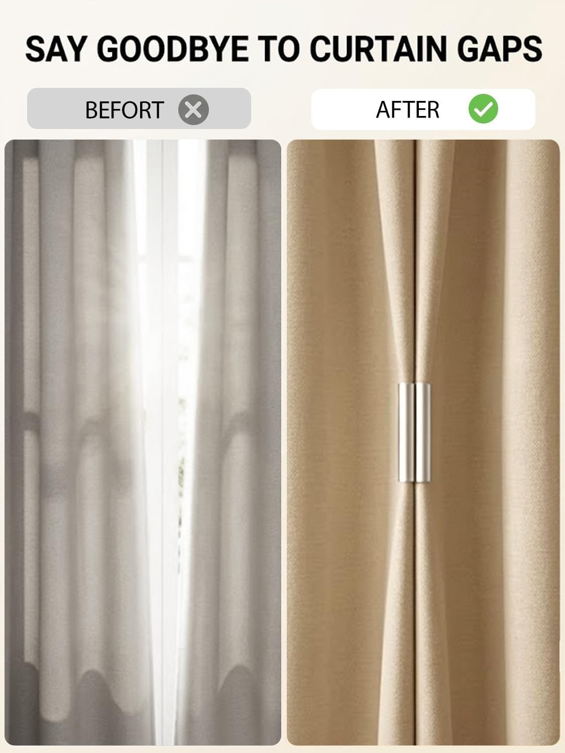 Magnetic Curtain Clips, Detachable Curtain Magnets Closure, No Drill, Magnets fo