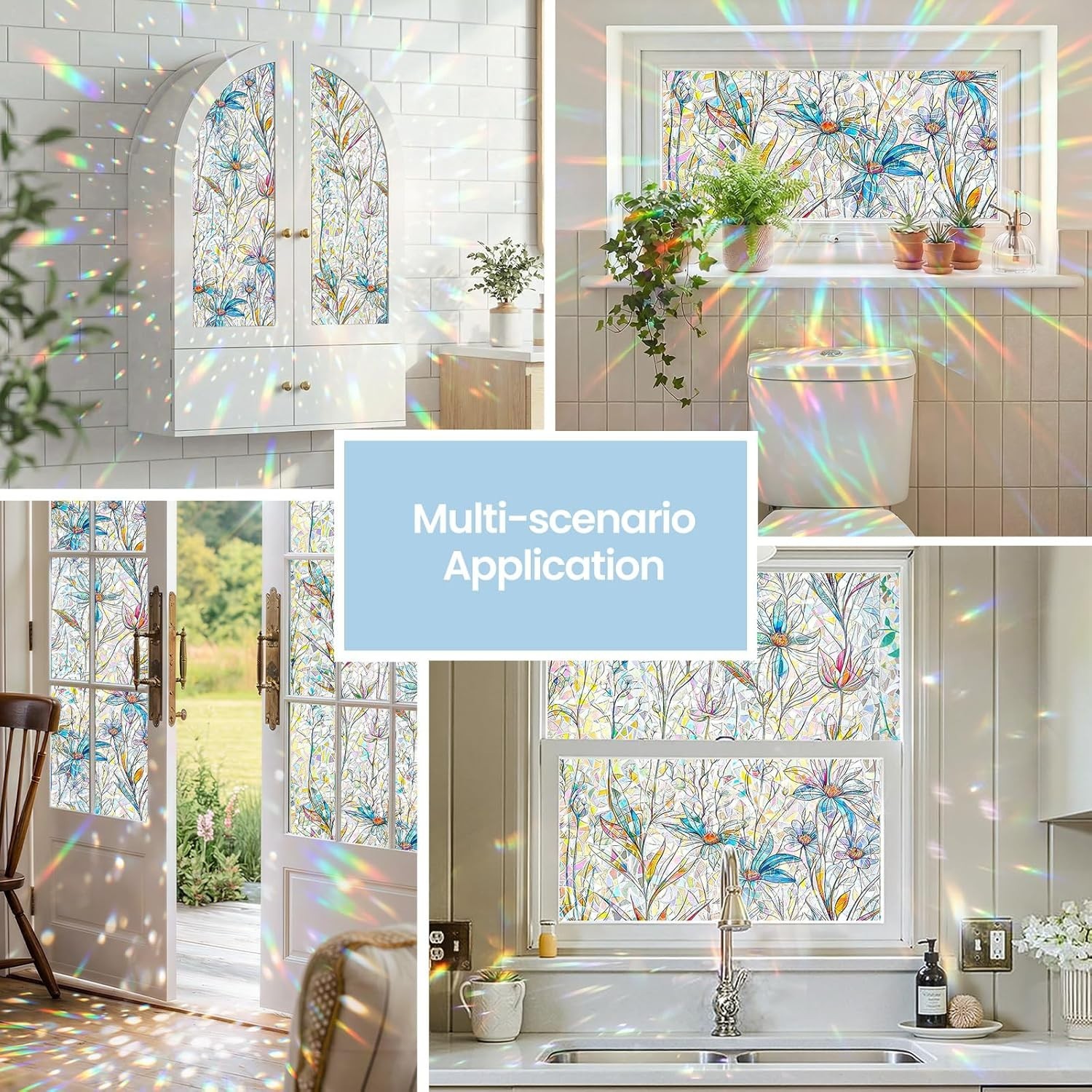 Window Privacy Film, Stained Glass Decorative Static Cling, Removable Laser S…