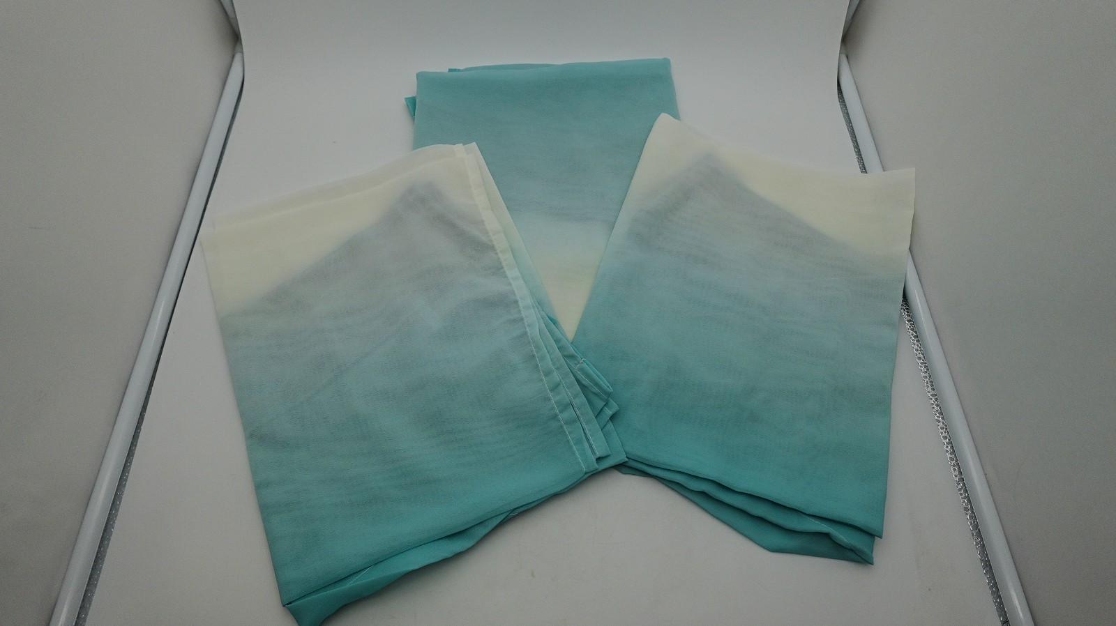 Turquoise Waterfall Sheer Valance Curtains Ombre Window Drapery 3Panels 98×120cm