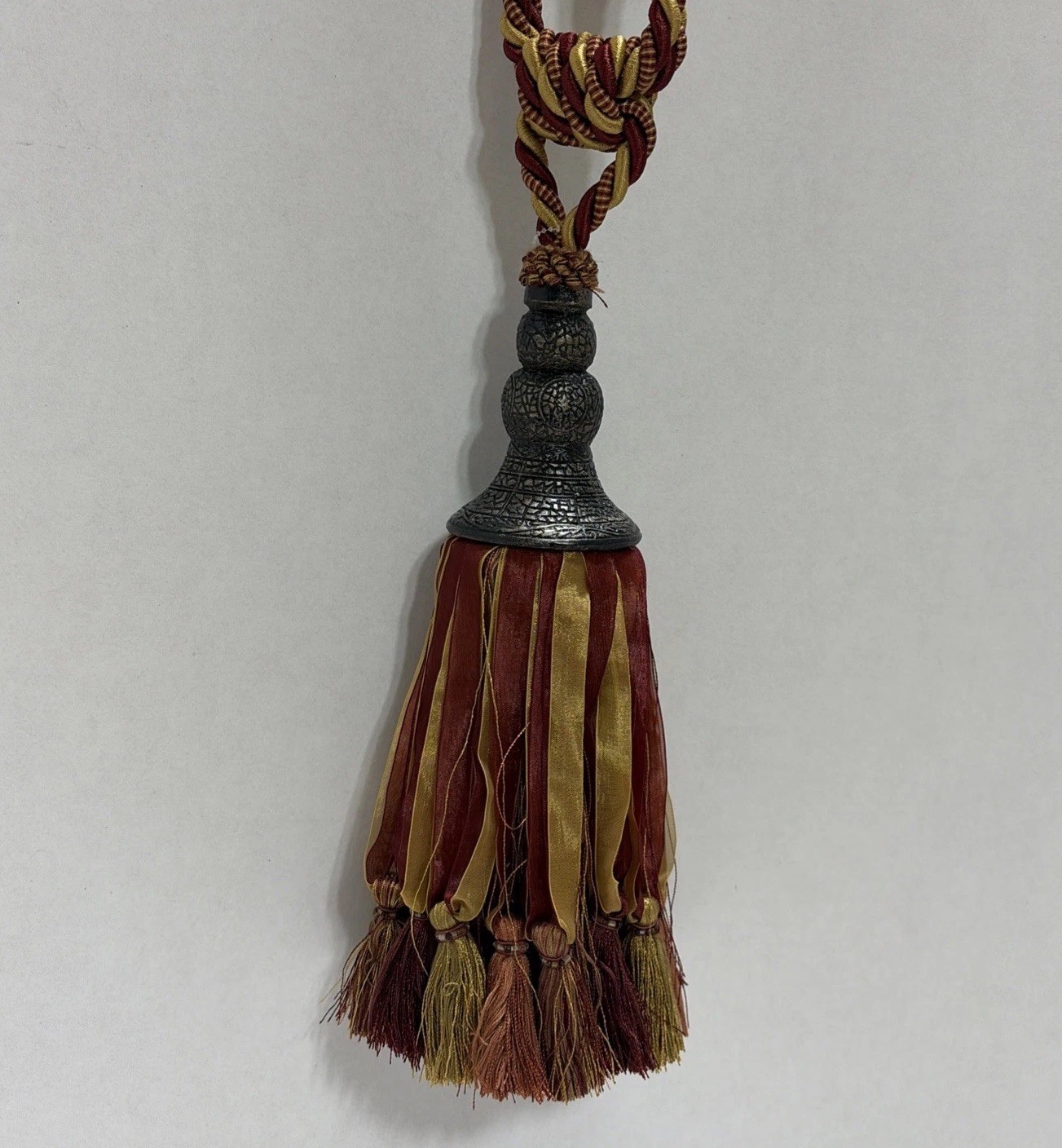 29” Vintage Curtain Tieback Tassel Gold, Maroon Home Decor