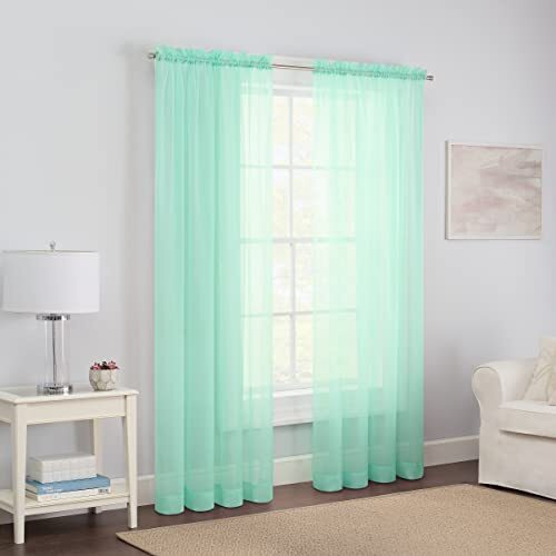 Rod Pocket Sheer Window for Bedroom or 59 in x 63 in Curtains Beach Glass
