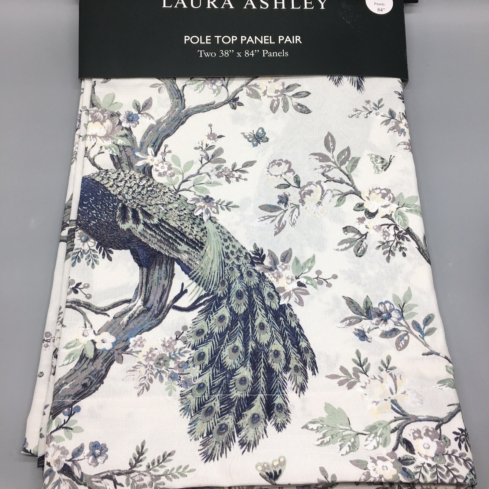 Laura Ashley Peacock 2 Window Curtain Panels 38×84 Belvedere Floral Blue Green
