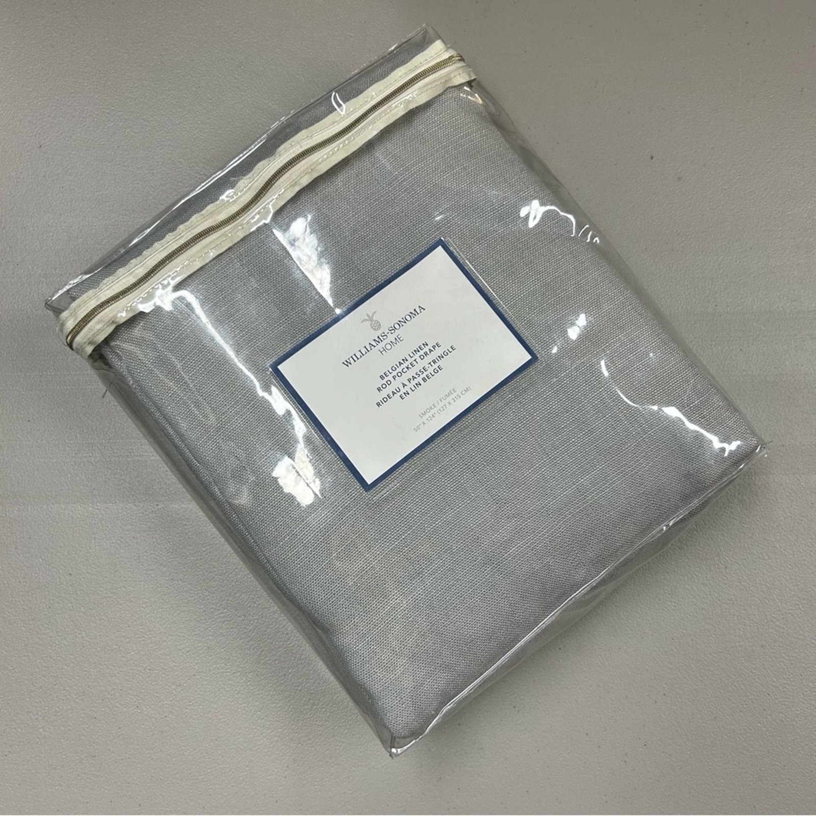 Williams Sonoma Belgian Linen Rod Pocket Drape Curtain 1 Panel Smoke Gray NEW
