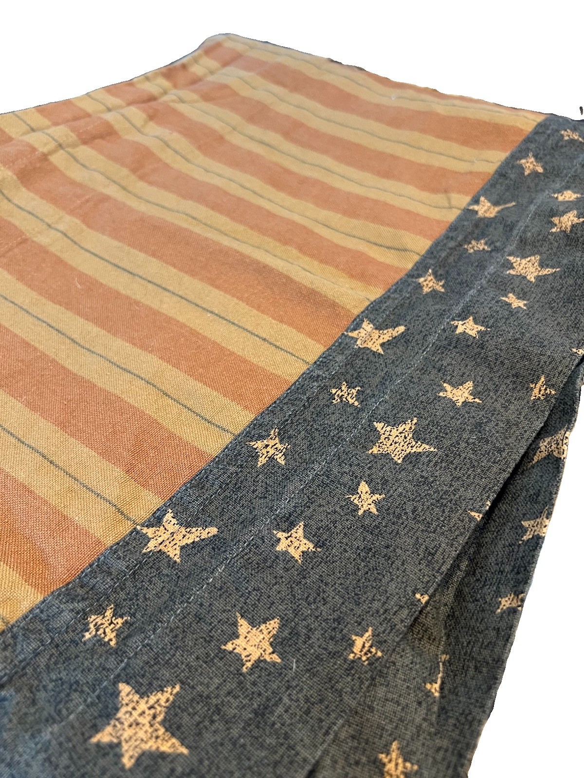 Primitive Patriotic Americana Rustic Style 70”x 14” Red & Tan Blue Stars Valance