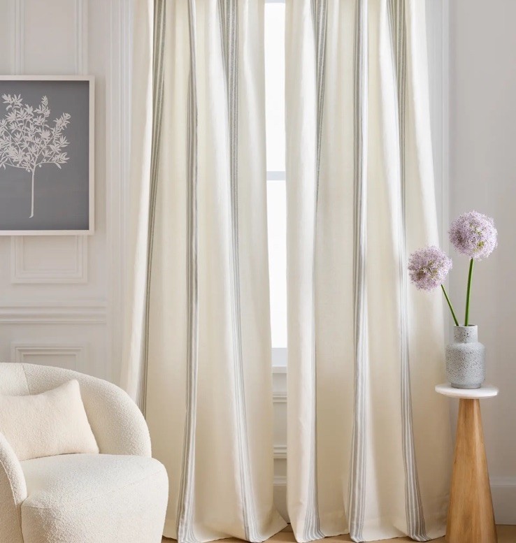 BNWT Quince Linen Coastal Stripe Filtering Curtain Panel 48″x 84” SAGE New Tags