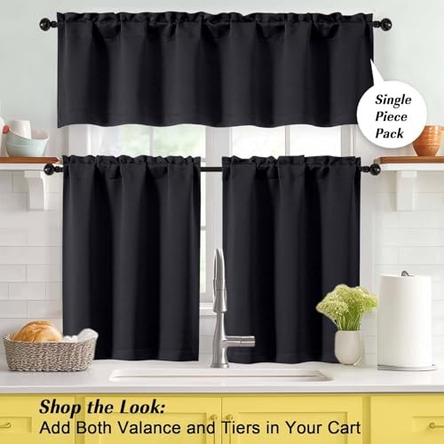 Black Cafe Curtains Tier 36″ Length – 2 Panels – 30″W x 36″L – Pack of 2