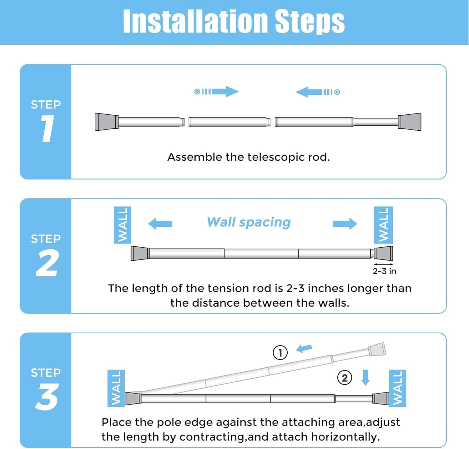 Tension Curtain Rod Adjustable Spring Tension Rods for Windows 28 to 48 Inch,…