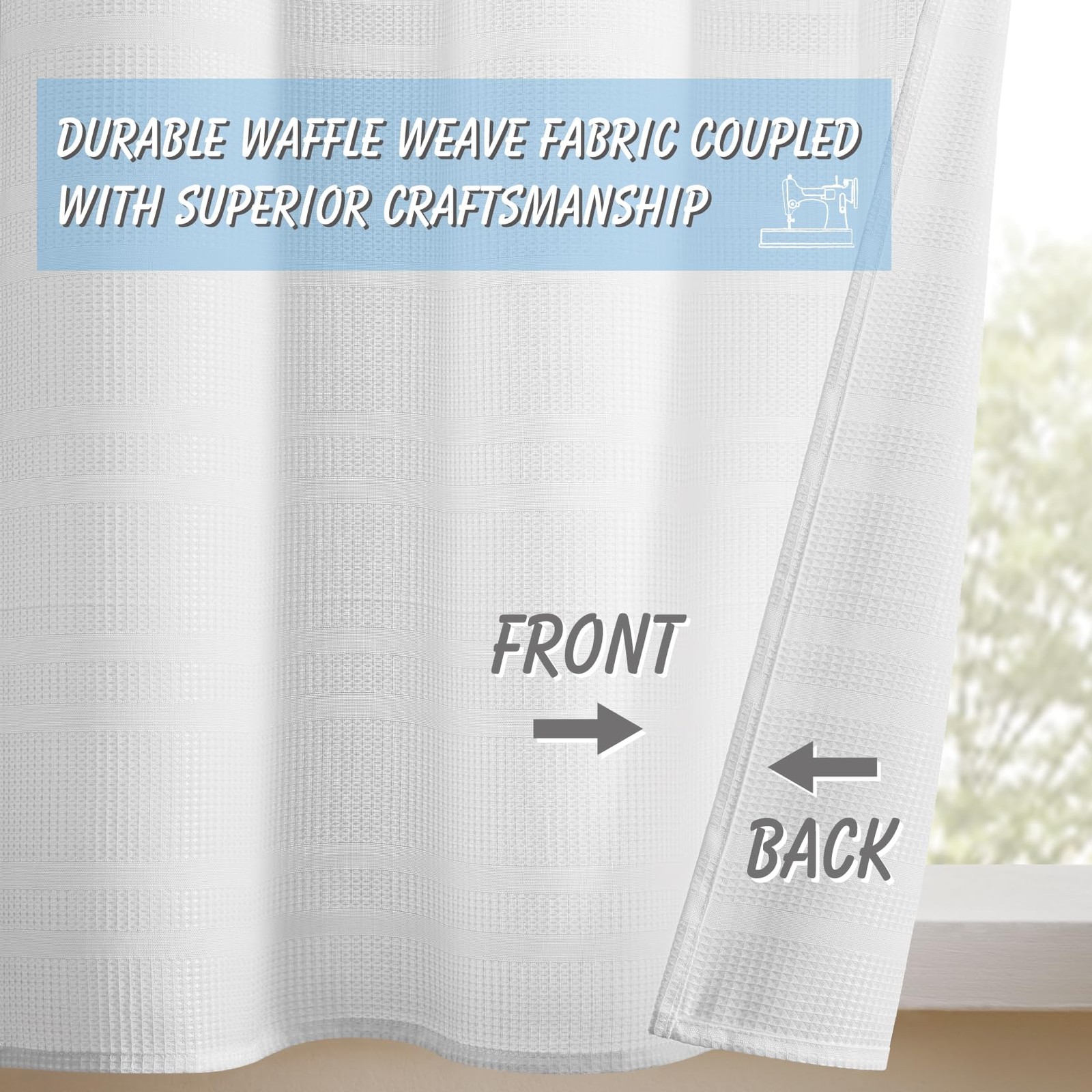 White Stripe Waffle Bathroom Window Curtains,30 W x 45 L Inch