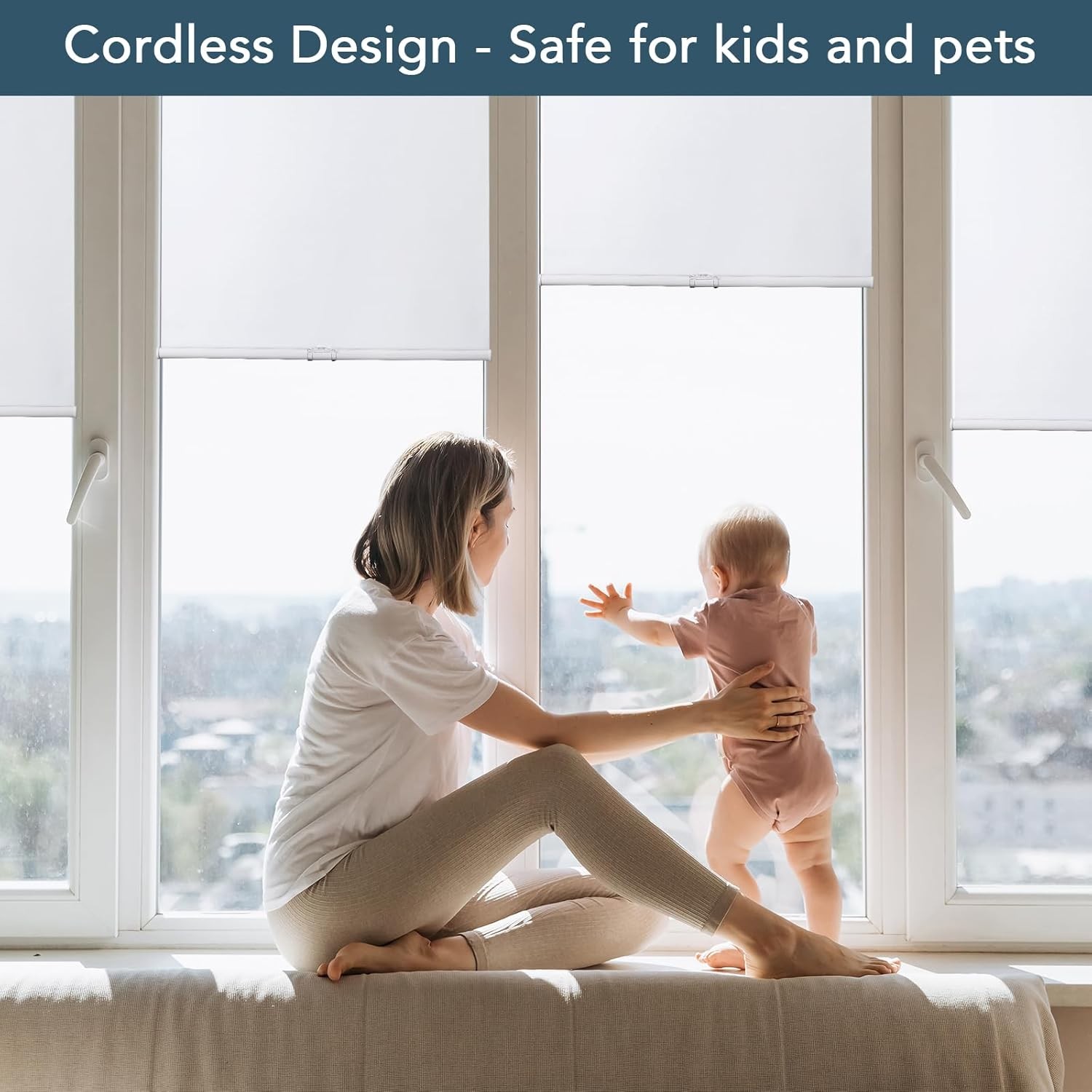 Roller Window Shades Free-Stop Cordless Blackout Blinds, Thermal Insulated Pull