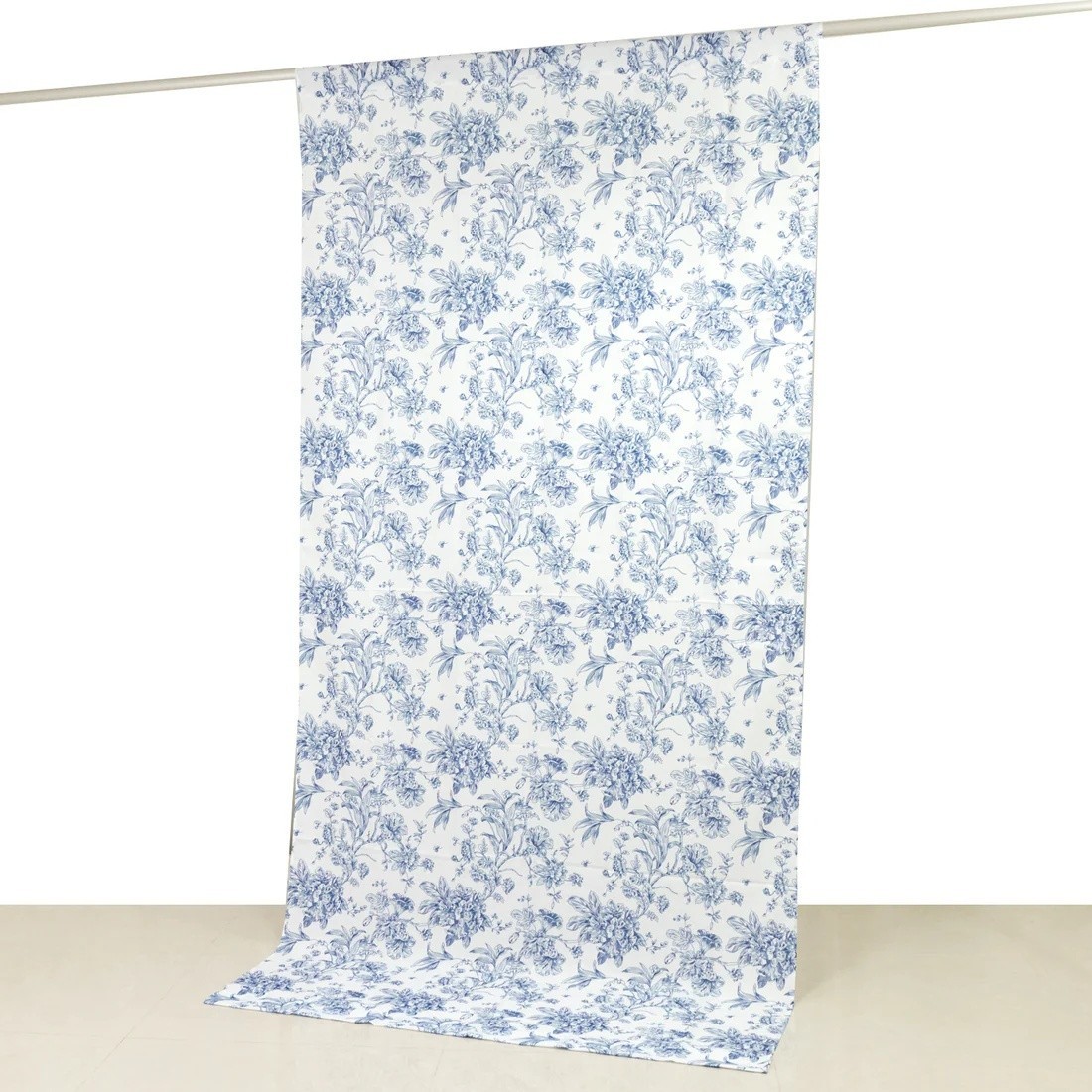 White Blue 5ft x 10ft French Toile Polyester Backdrop Curtain with Rod Pockets