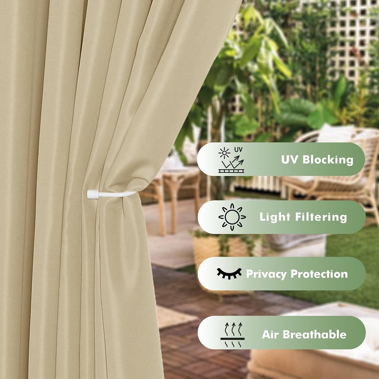 6 Panels Outdoor Waterproof Curtains 54×84″ – UV Block for Patio & Porch