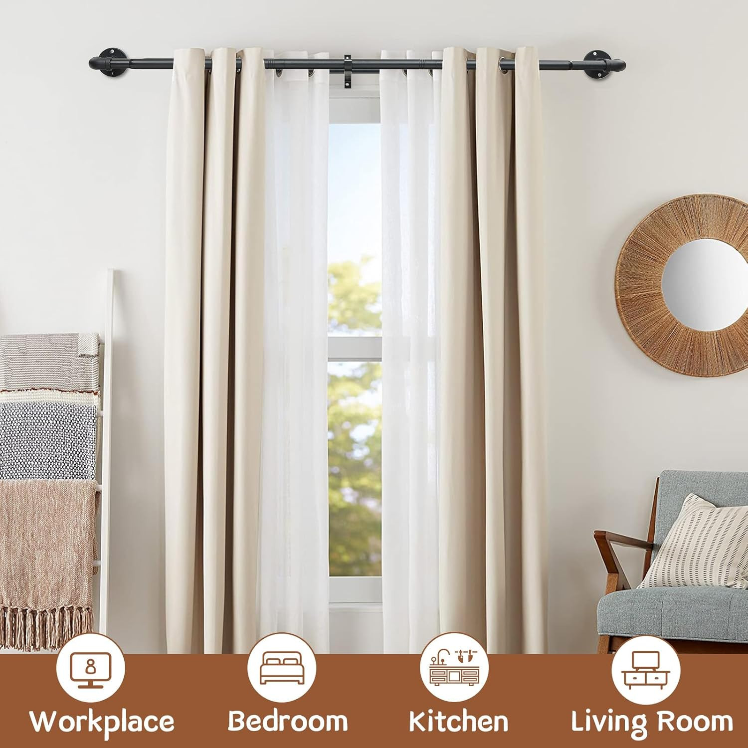 Heavy Duty Adjustable Double Curtain Rod 31-137 Inch – Black Wrap Around Design