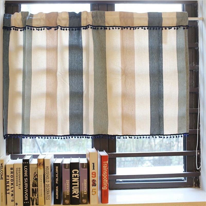 Stripes Short Curtain for Kitchen Cabinet Door Window Drape Valance Treatment