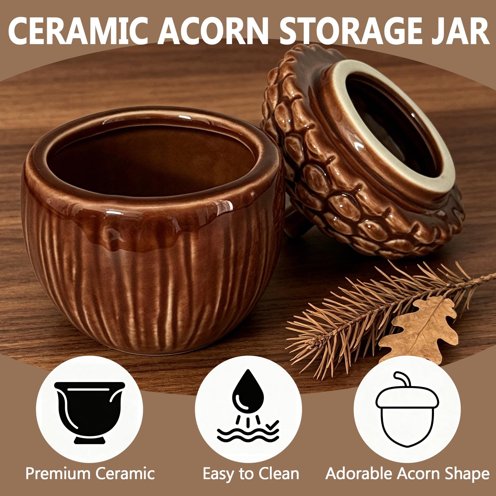 Ceramic Acorn Storage Jar, Ceramic Acorn Candle Holder, Mini Decorative Canis…