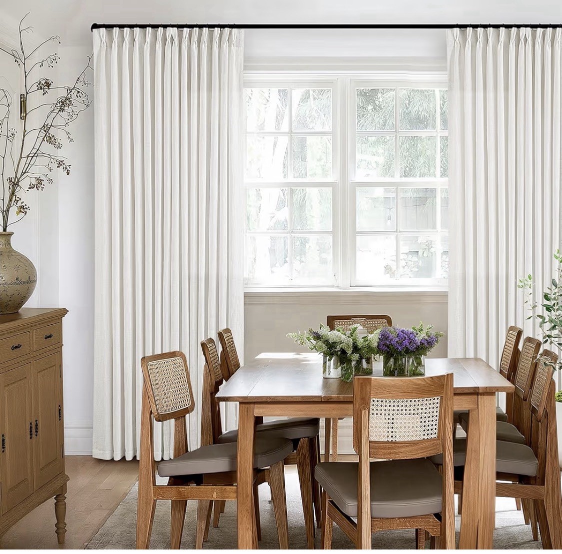 White Linen Blend Curtains 40” W 80” L Pinch Pleat Neutral Light Filter 2 Panel