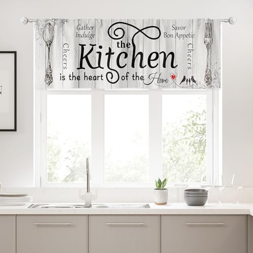 Farmhouse Kitchen Valances Curtains Rustic 52″W x 18″L (Pack of 1) A-white