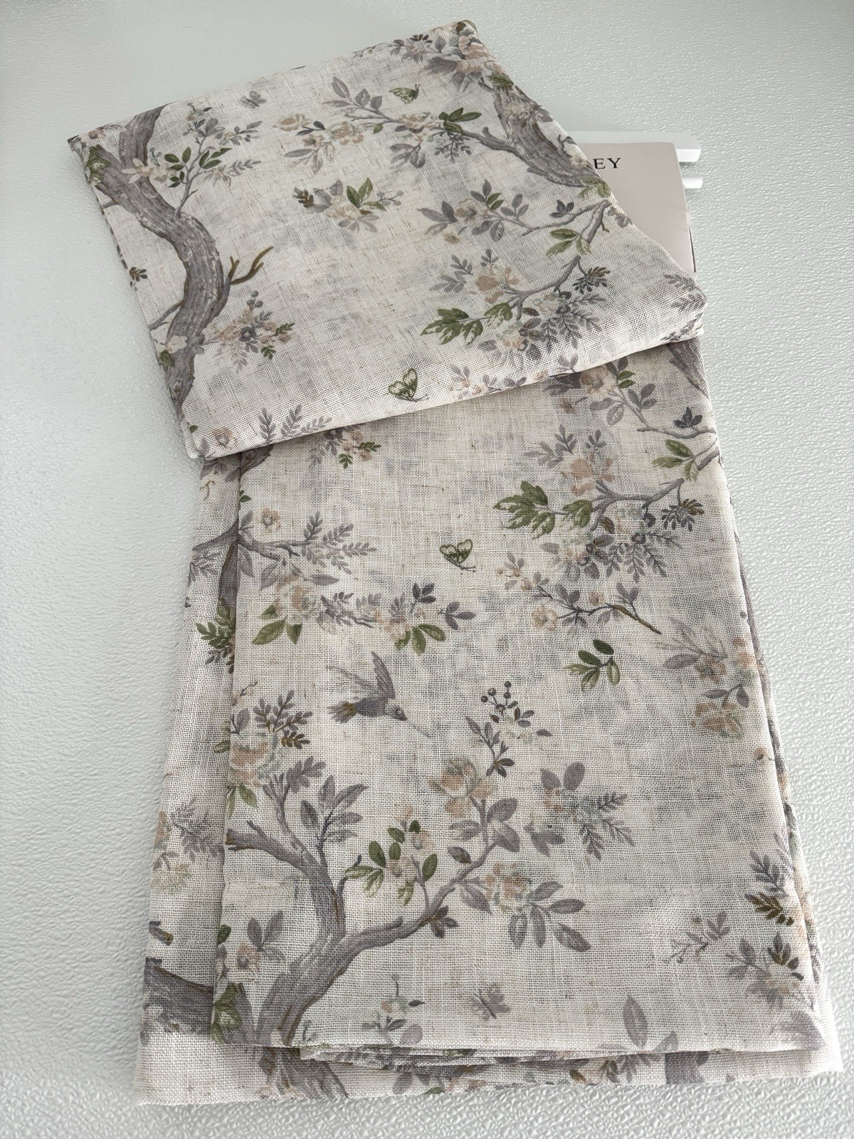 Laura Ashley Window Curtains 2 Panels 38 x 96″ Linen Khaki Gray Cream Pole Top