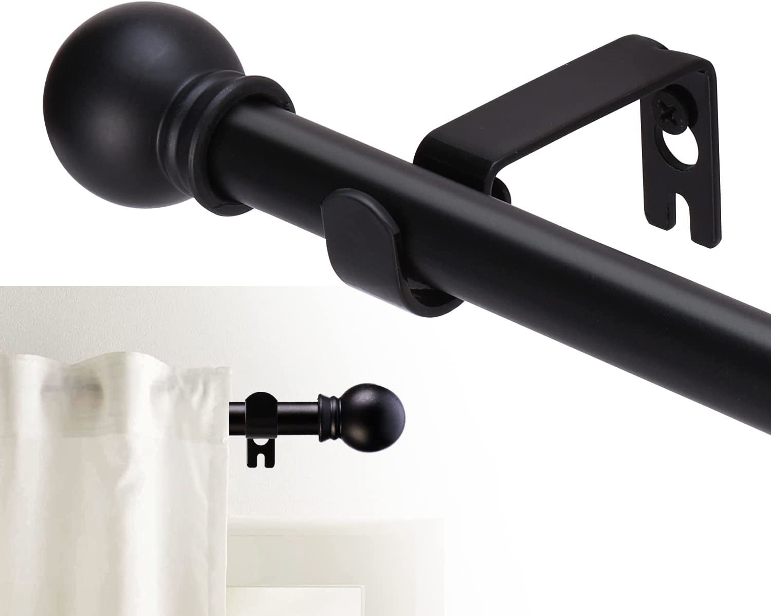 Black 5/8 Curtain Rod Set Modern Rustic Metal Rod for Bedroom Living Room”
