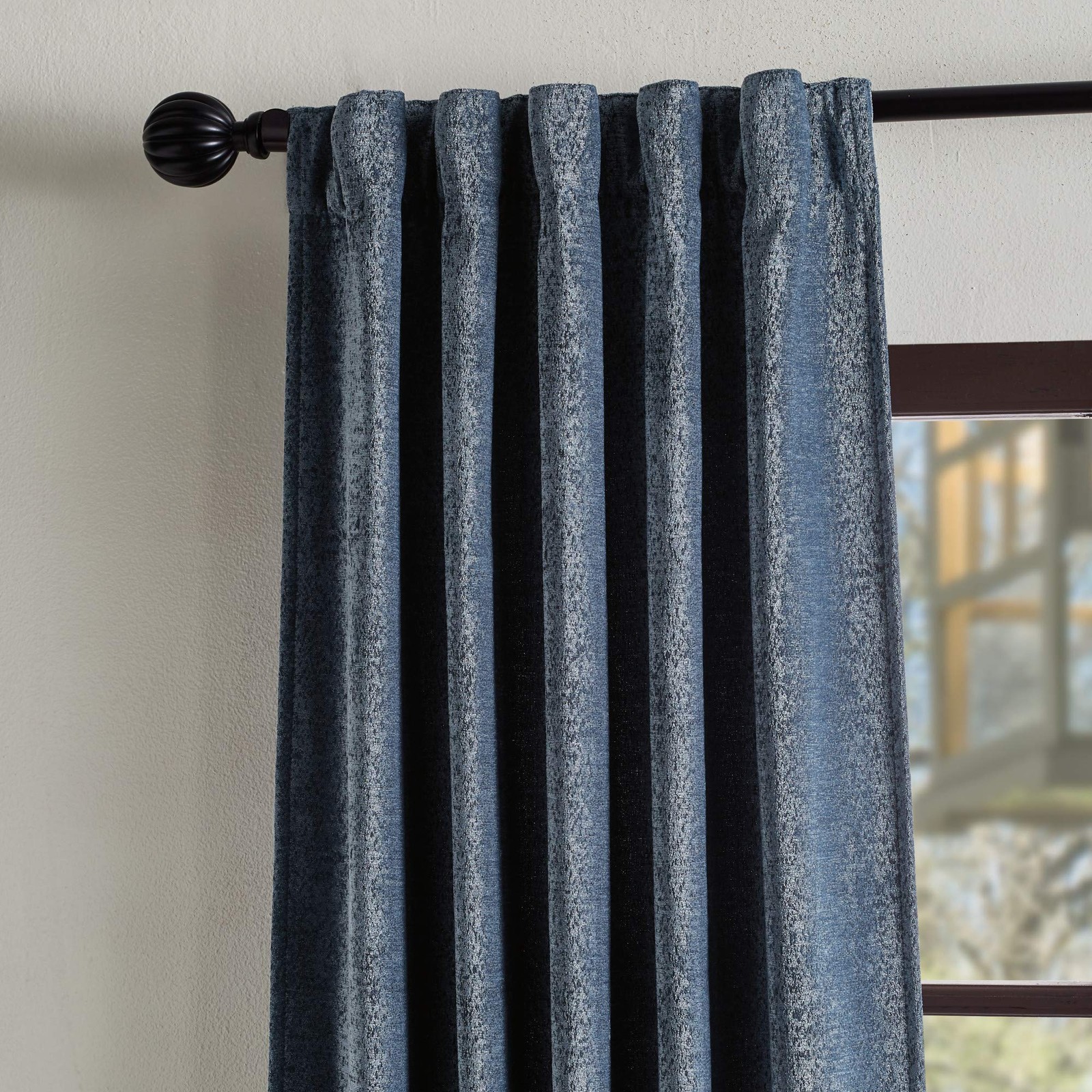 Martha Stewart Naples Chenille Solid Back Tab Window Curtain Panel Pair 84 Navy