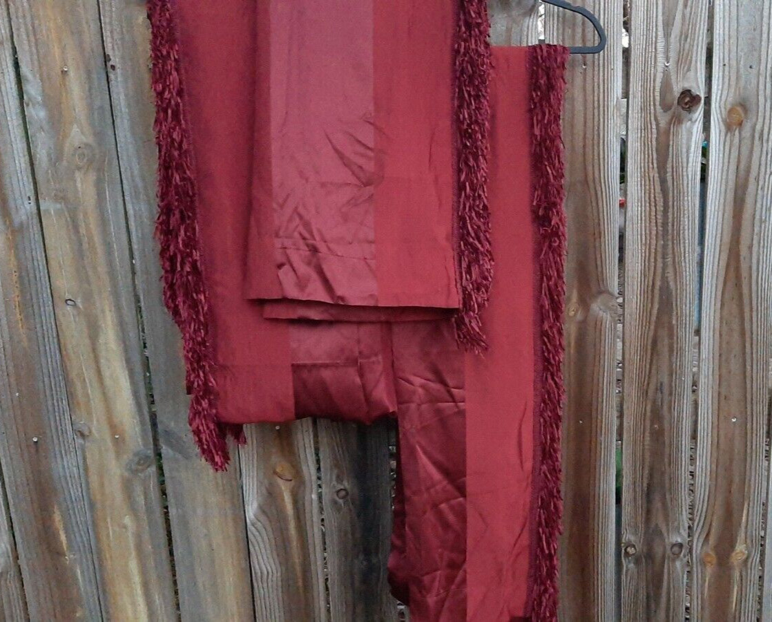 CHRIS MADDEN JCP RUST RED STRIPED CURTAIN PANELS , FRINGE TRIM ~ 3 PANELS Read