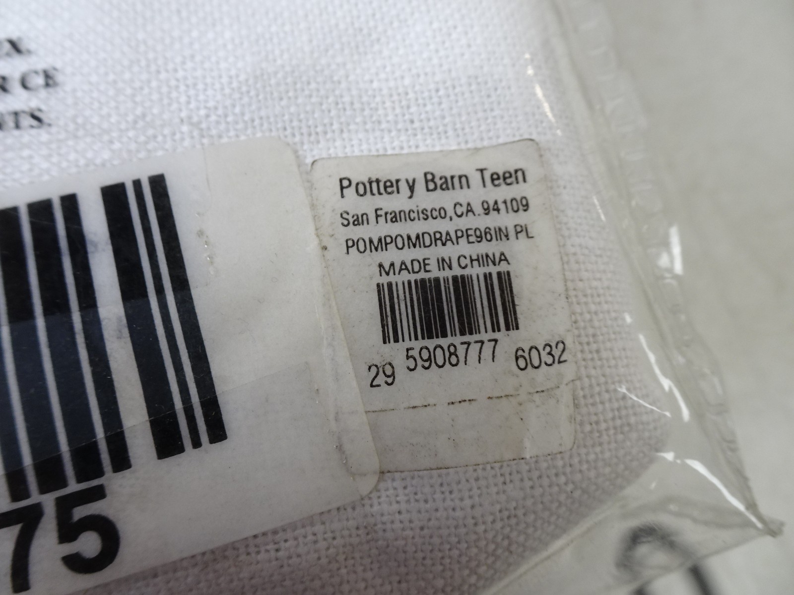 Pottery Barn white panel with mint green Pom Pom Blackout curtain 44″ X 96