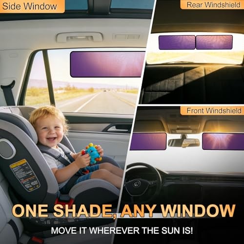 Square Car Window Shades for Windshield & Side Windows, 2-Pack Static Cling