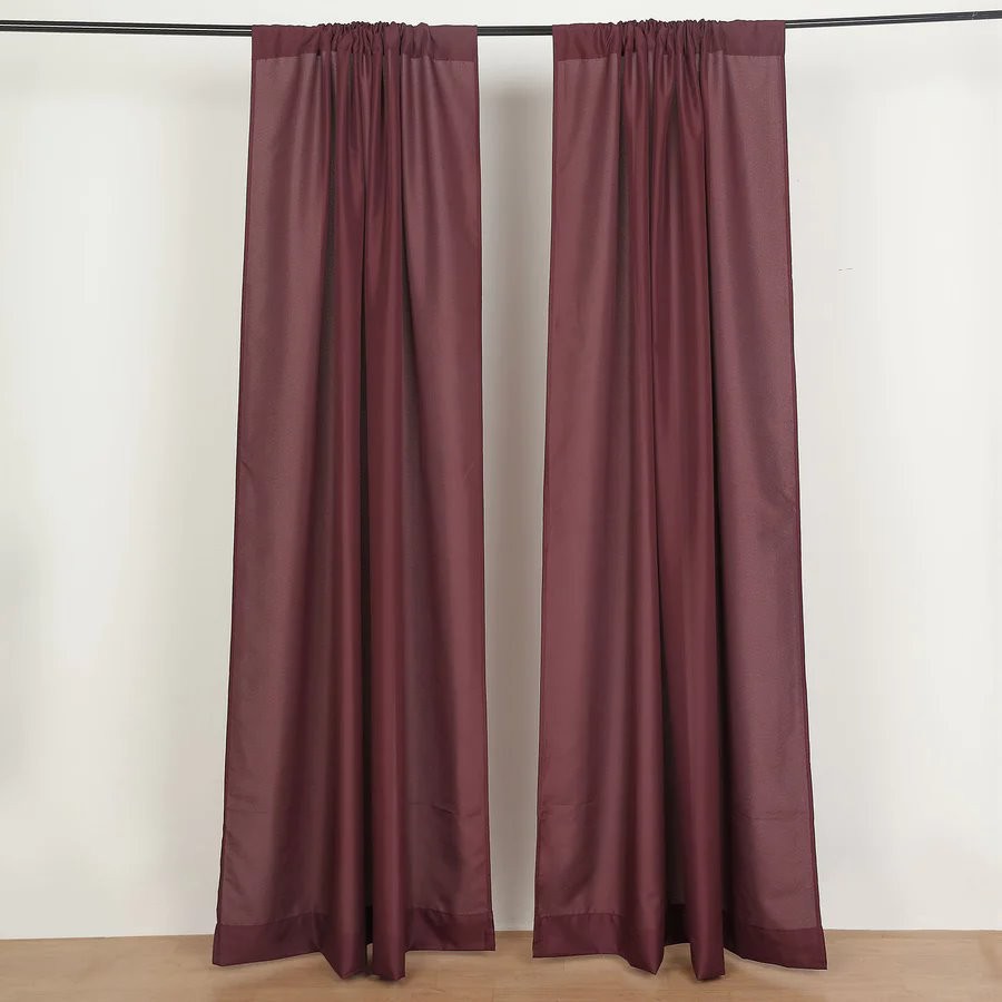 BURGUNDY 2 Drapery Panels 8 ft Polyester Backdrop CURTAINS Rod Pockets Party