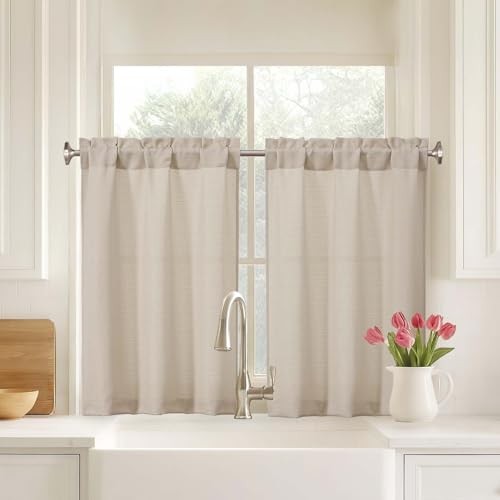 Kitchen Curtains 36 Inch Length 2 Panels, Light 30″W x 36″L (Pack of 2) Khaki