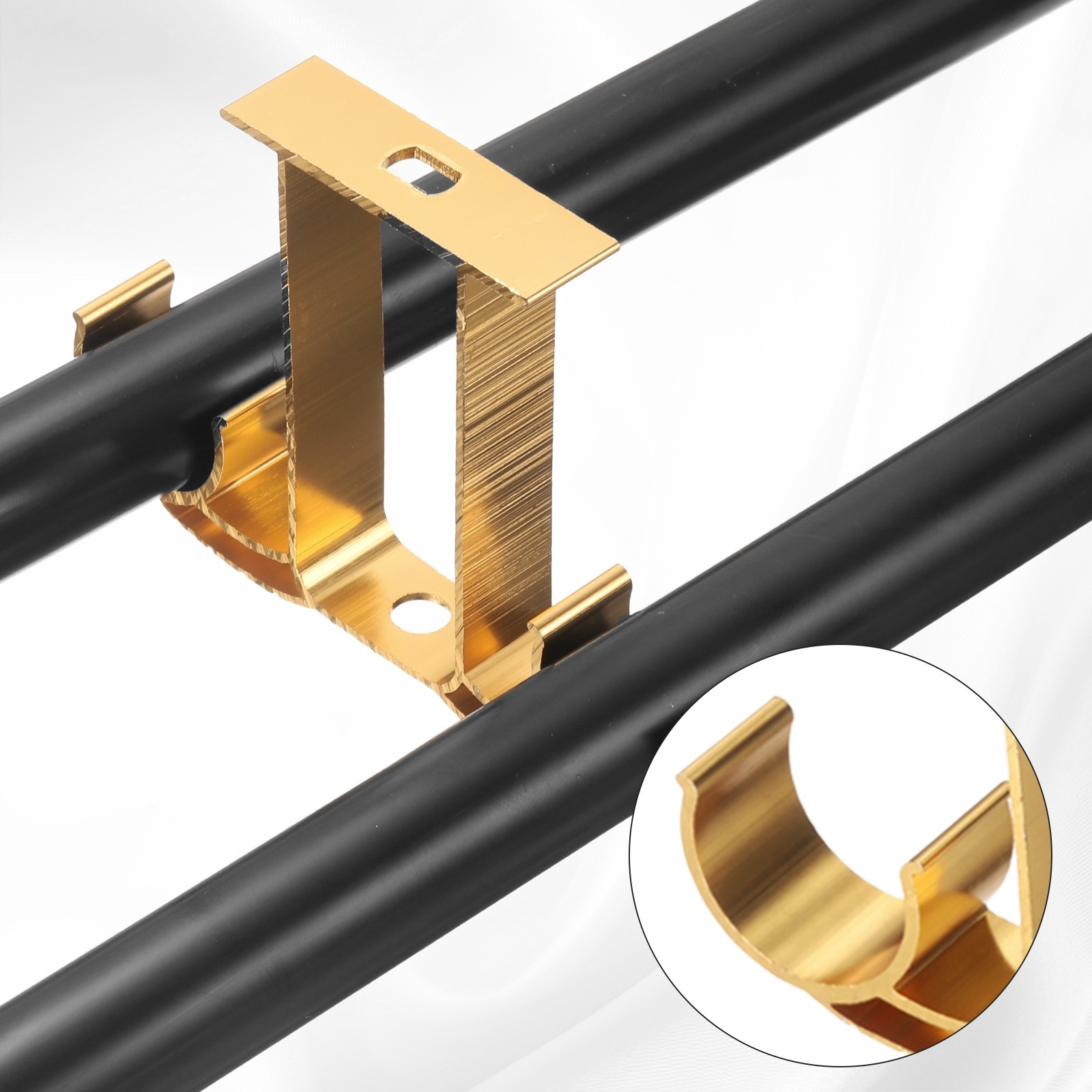 4Pcs Ceiling Curtain Rod Holder Double Drapery Bracket for 1″ Rod Bright Gold