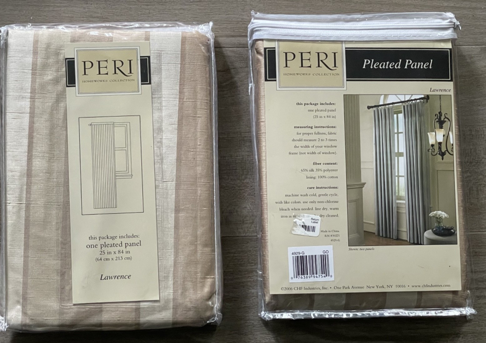 2 Peri Lawrence Pleated Lined Panels 25W x 84L Gold & Beige Stripes Silk Blend