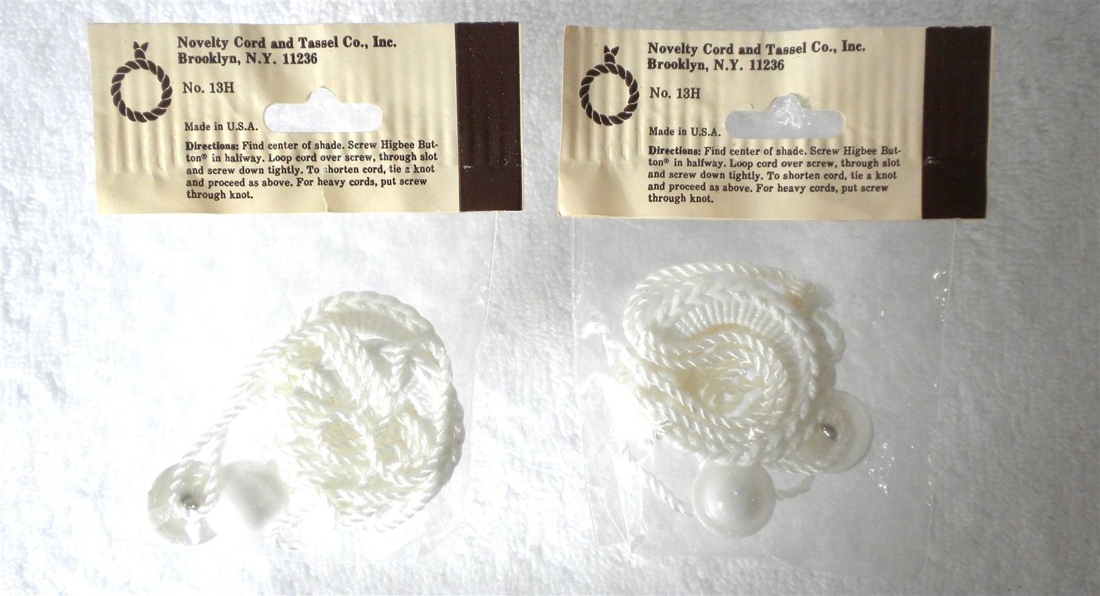 LOT 2 PACKS VTG NOVELTY CORD & TASSEL SHADE PULLS 1.5″ RING HIGBEE SCREW 9″ DROP