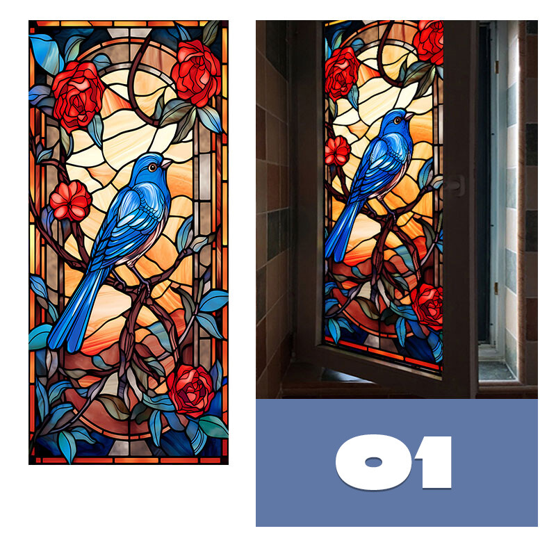 Colorful Stained Glass Film Modern Art European Decor Privacy 40x100cm/45x120cm
