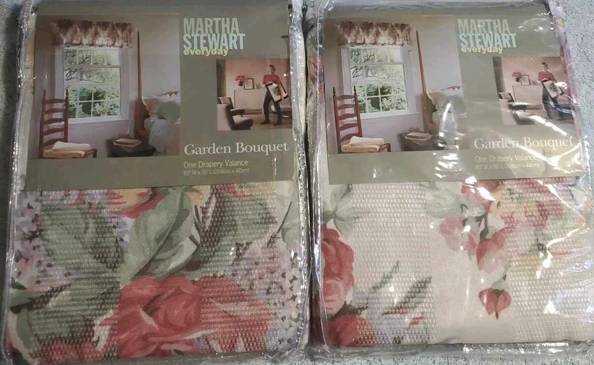 2 Martha Stewart Everyday Cotton Poly Garden Bouquet Drapery Valance 82″x 16″