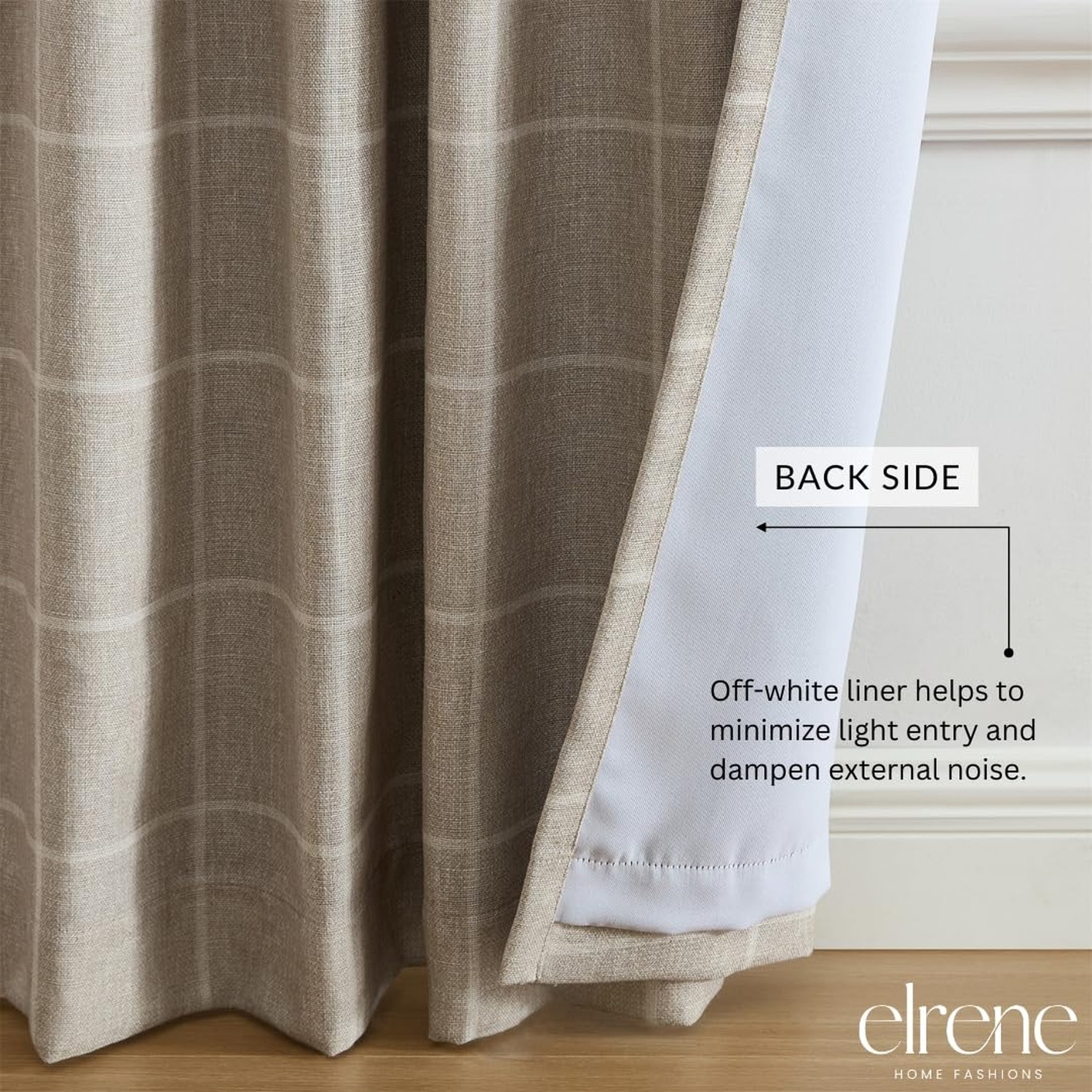 Elrene Home Fashions Sawyer Windowpane Plaid Room Darkening Single Window Cur…
