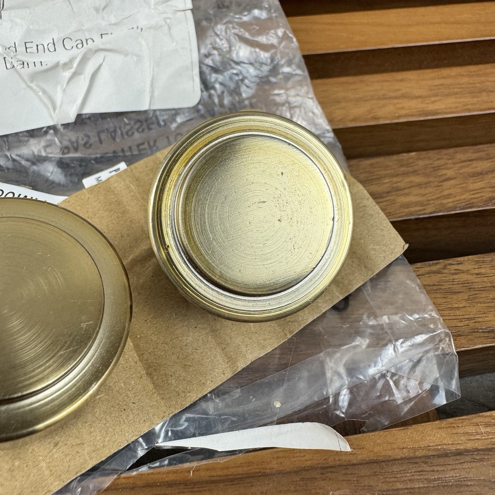 Pottery Barn Everson Round End Cap Finials 1.25” Set/2 Brass Scuffed Read OB
