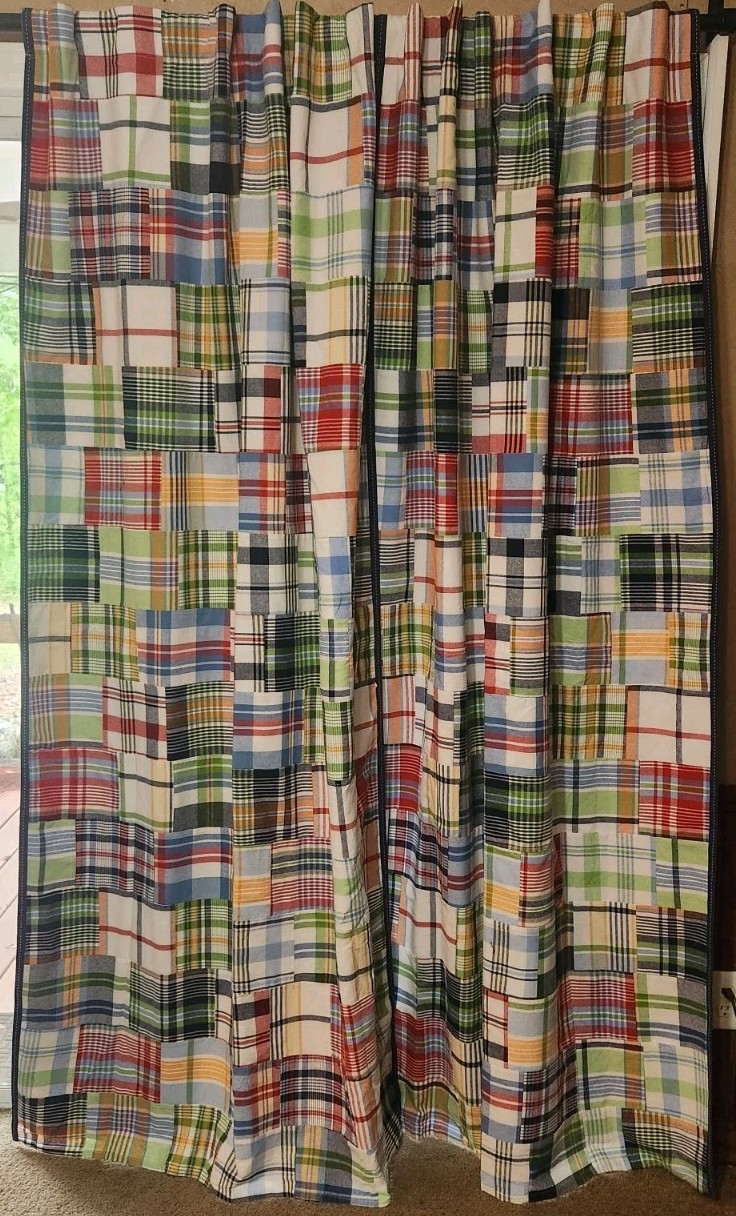 Pottery Barn Kids Madras Curtains 2 Panels Red Blue Plaid 44×84 DRY CLEAN ONLY