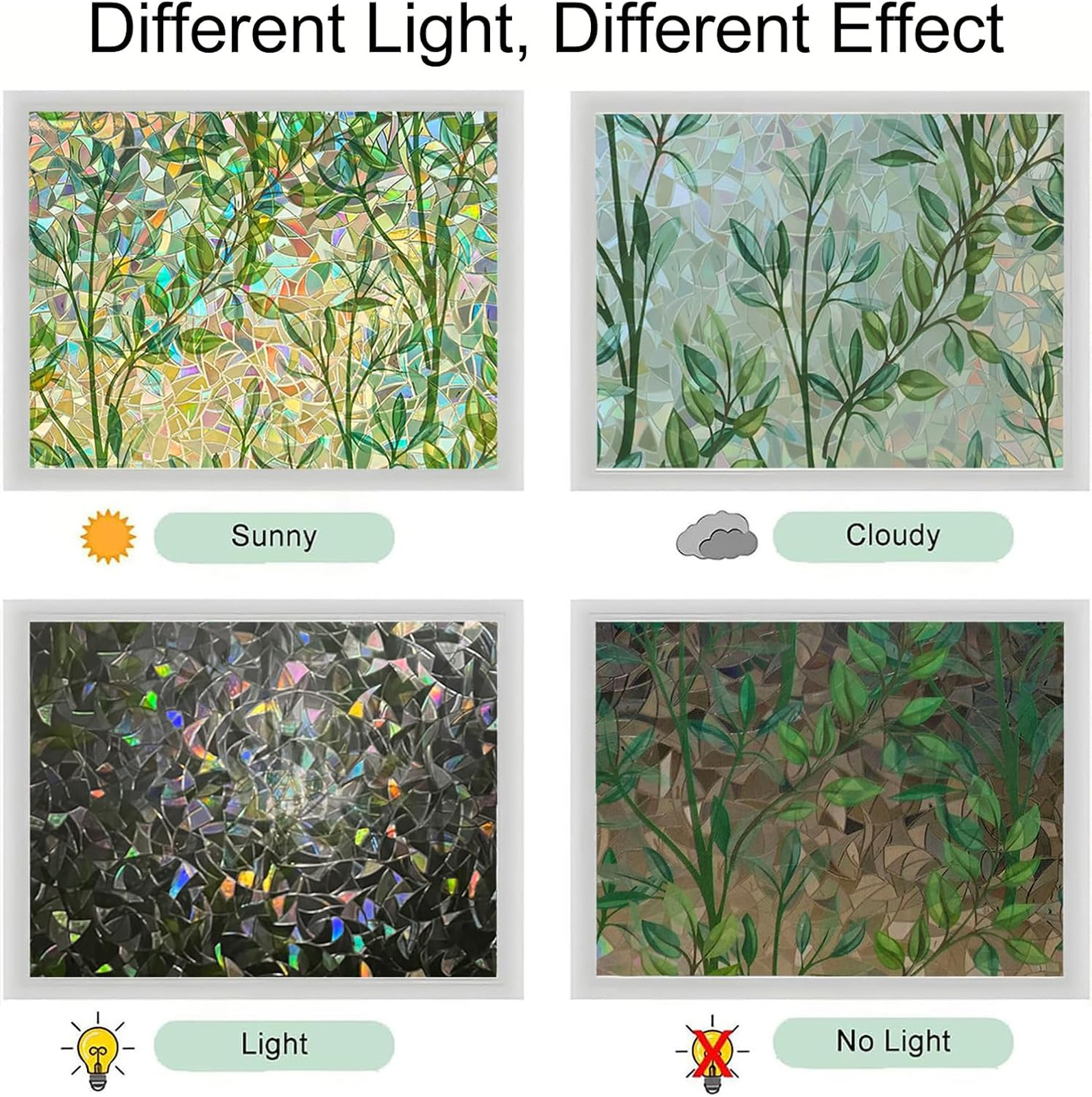 Decorative Window Privacy Film Rainbow Effect Static Cling UV Heat Blocking Tint