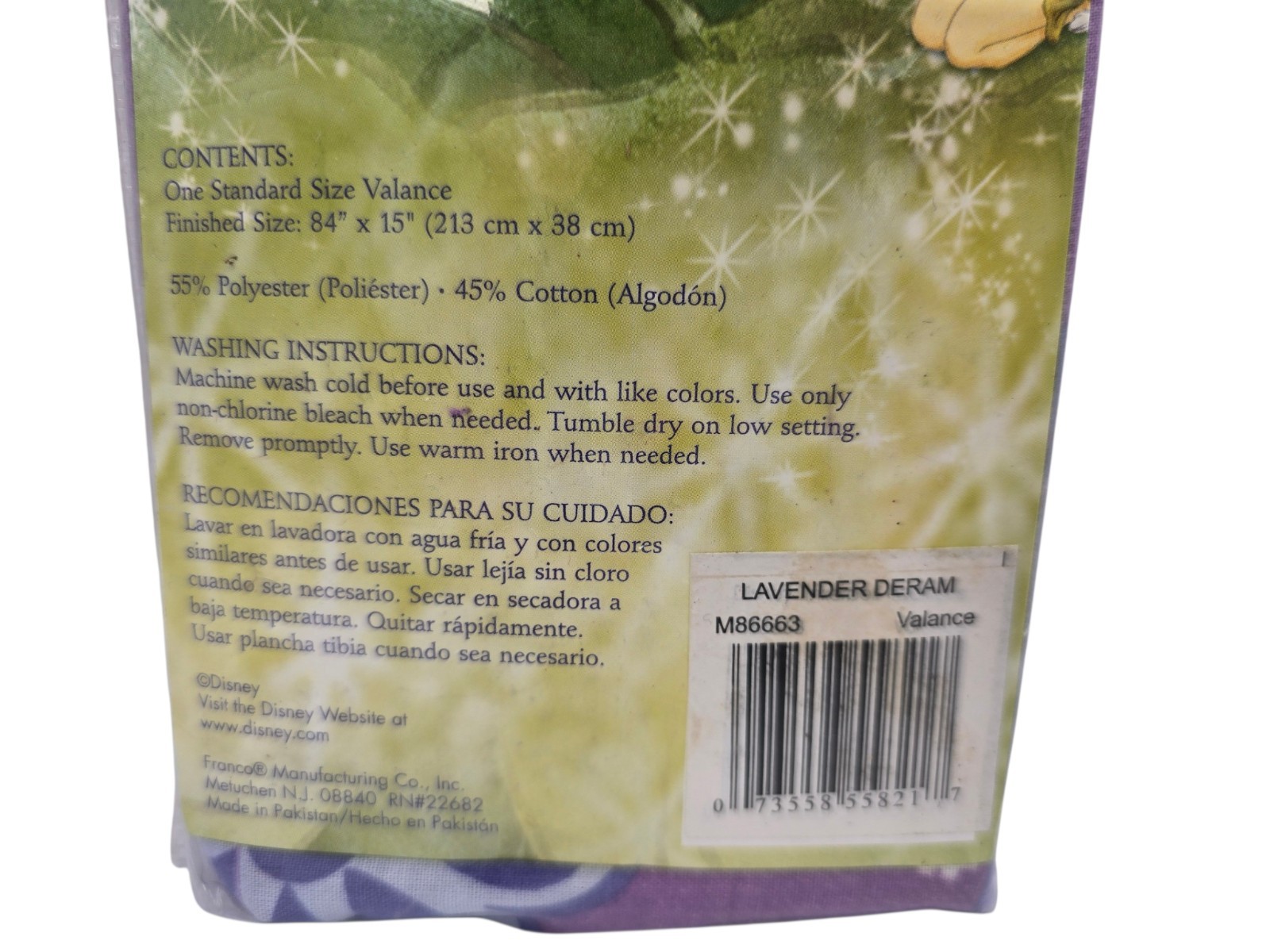 Disney Fairies Tinkerbell Purple Decorative Valance Curtain 84″x 15″ New