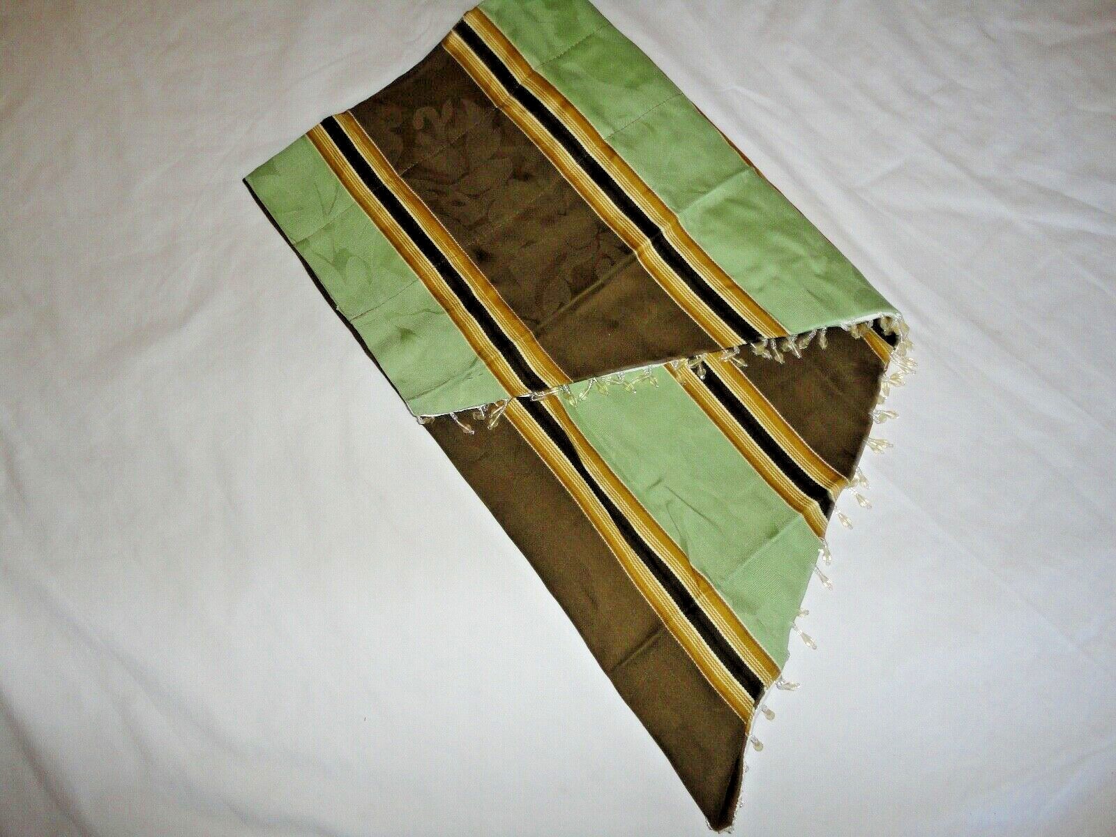 WAVERLY CAPULET STRIPE GREEN & BROWN BEADED (1) LINED ASCOT VALANCE 50 X 22