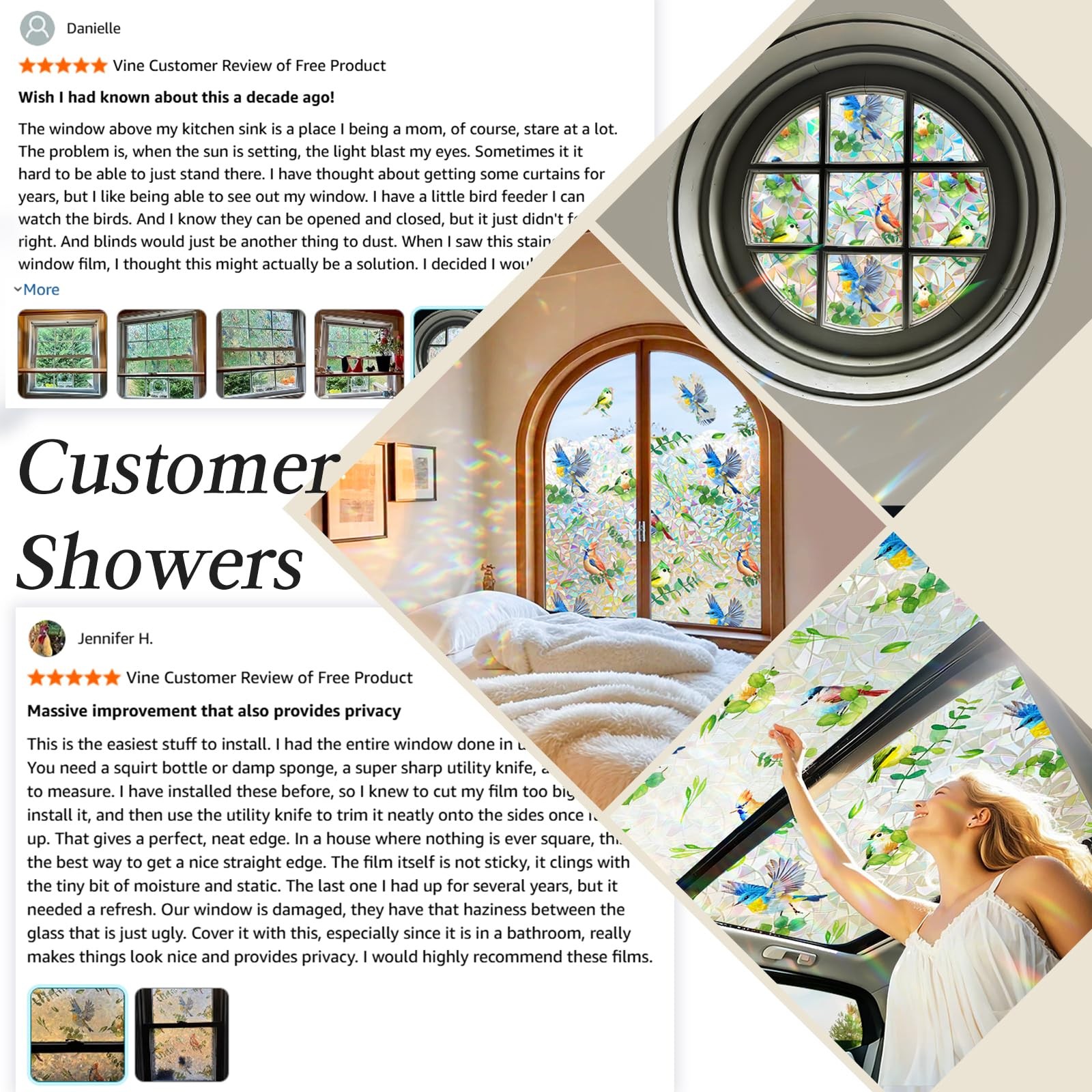 Stained Glass Privacy Window Film 3D Rainbow Bird & Leaf Window Privacy Film …