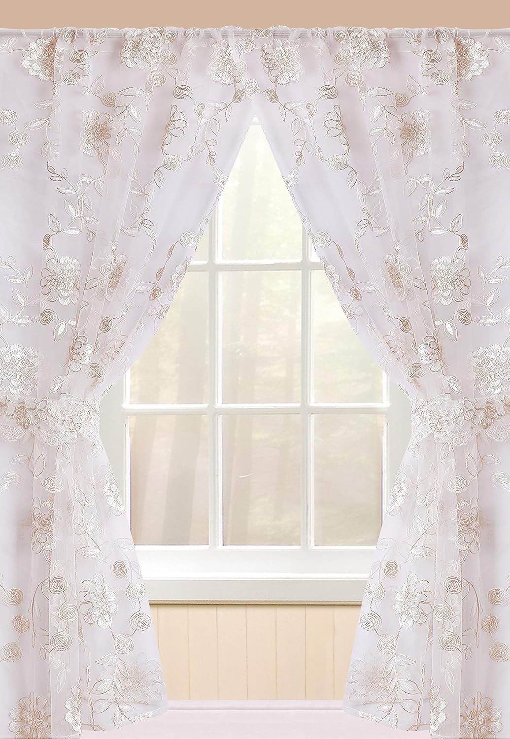 Rose Vine Window Curtain Beige-Taupe 54.00″ x 36.00