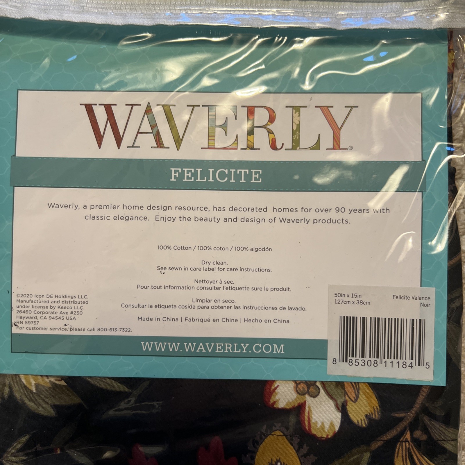 Waverly Felicite Noir Valance – 100% Cotton – 50″ X 15″