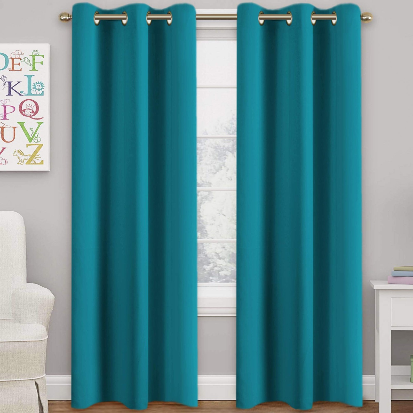 Teal Blackout Curtains Themal Insulated Grommet/Eyelet Top Blackout Curtain D…