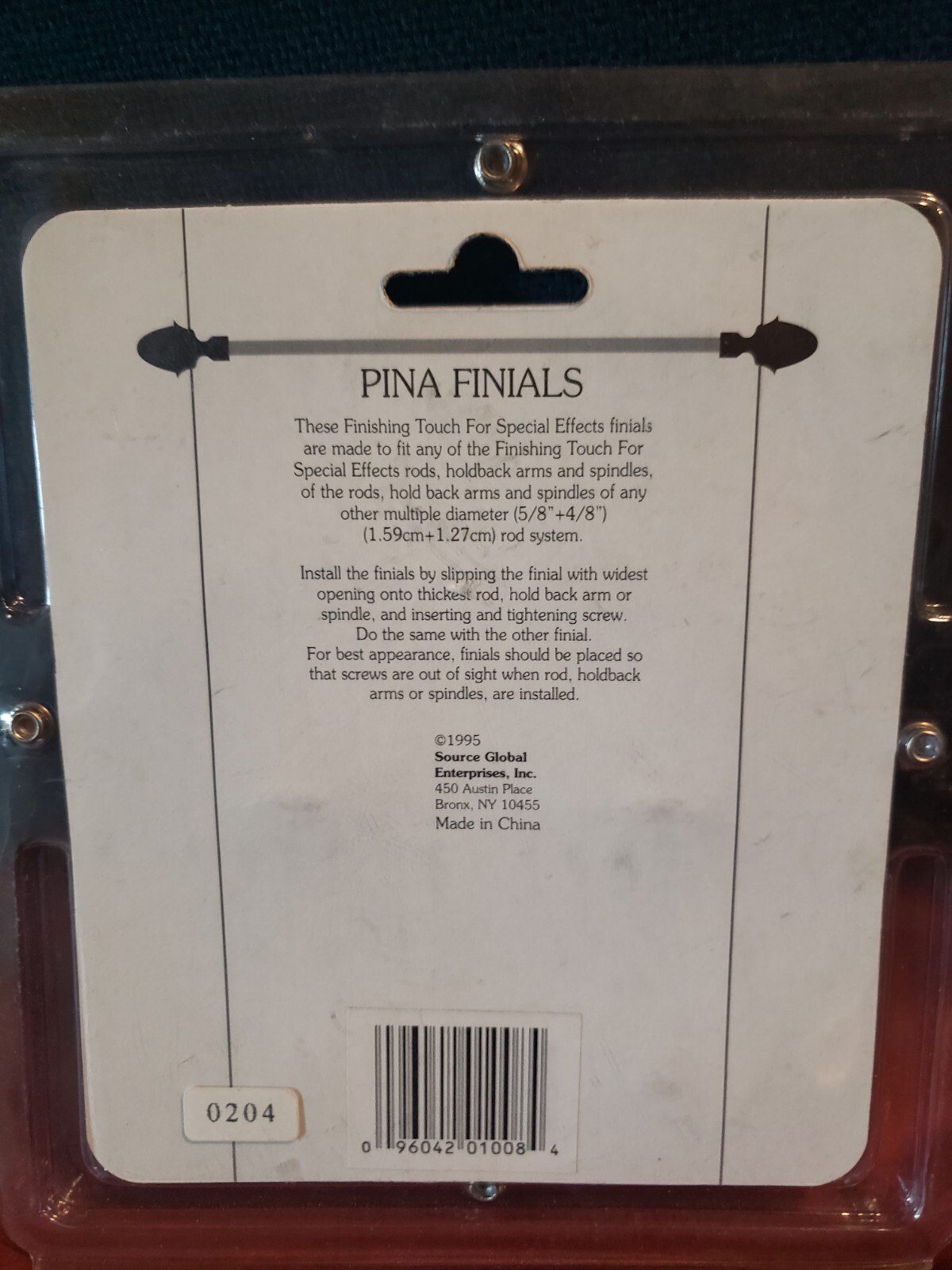 1995 Finishing Touch for Special Effects Designer Systems Pina Finials 4″