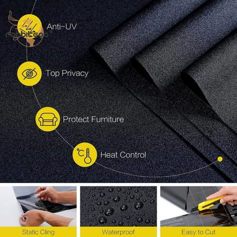 100% Privacy Window Film Blackout Tint Static Cling for Bathroom Glass Sticker