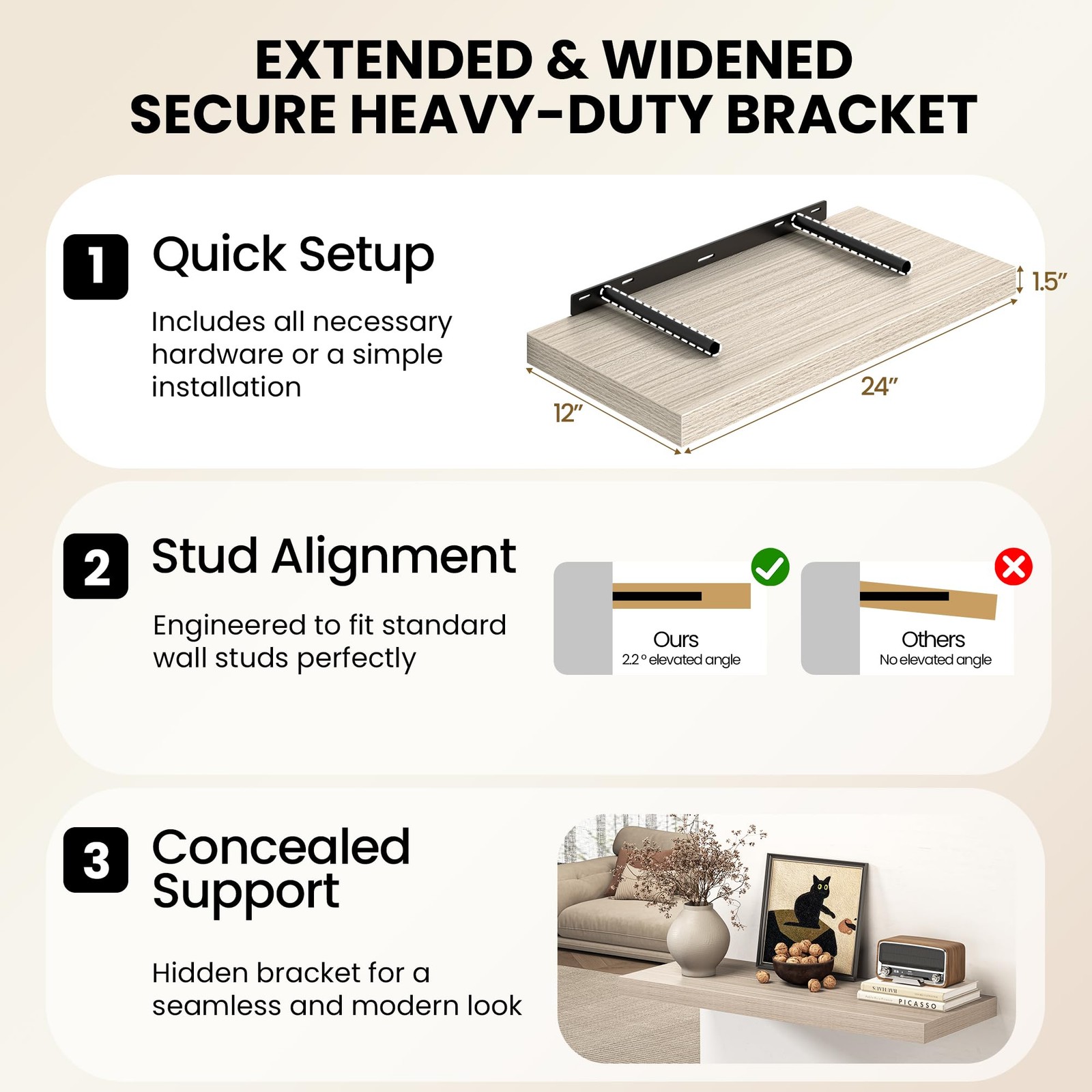 66 Inch Floating Shelves, 12 Inch Deep Wall Shelf for Fireplace Mantel, Gray …