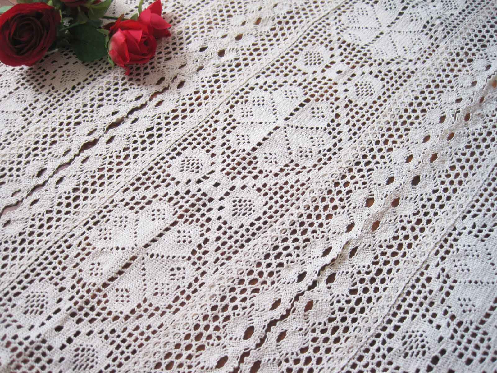 Again@Vintage Style 3 Panel Design Crochet Lace Braid Beige Cotton Door Curtain